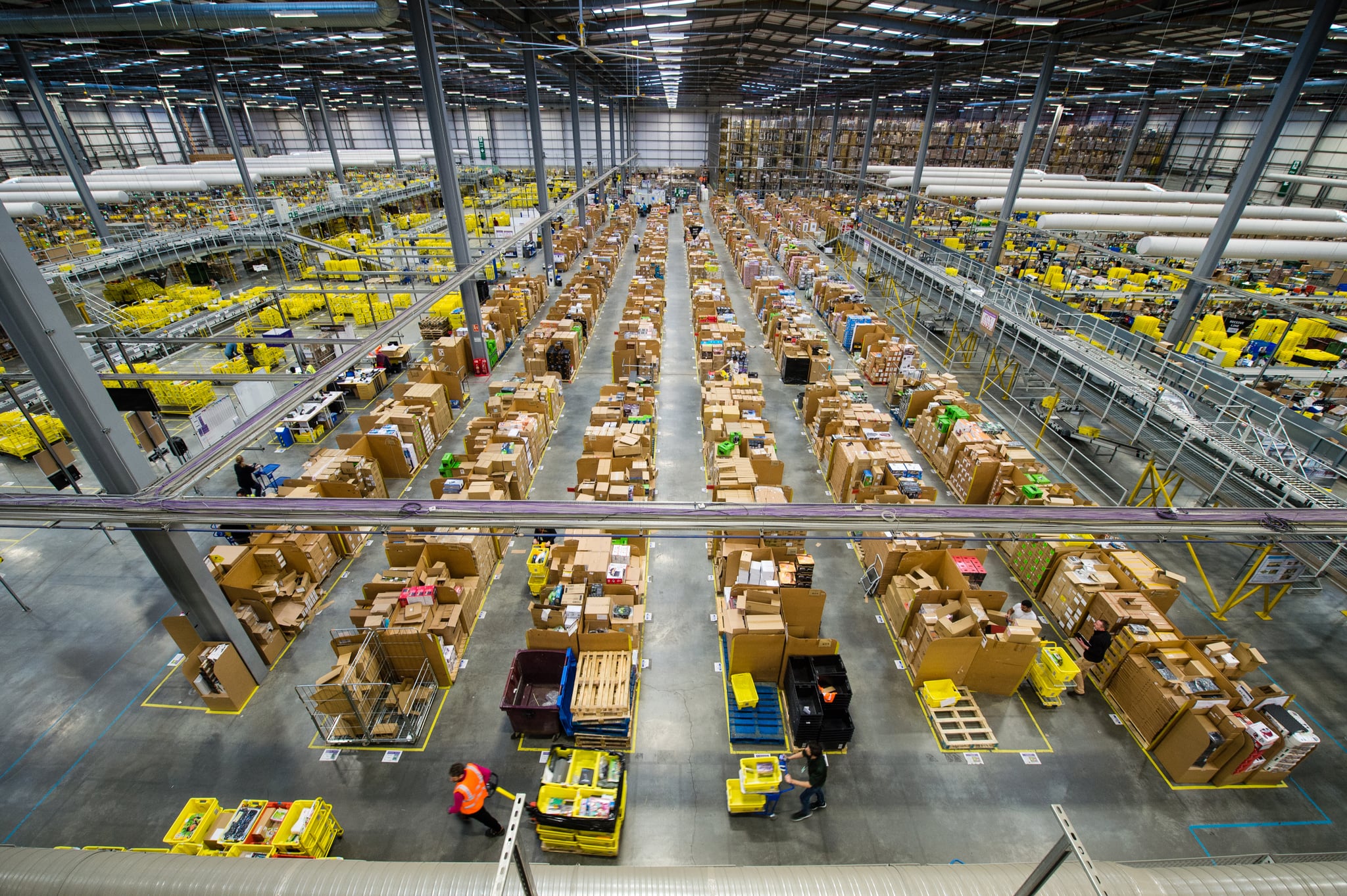 HEMEL HEMPSTEAD, ENGLAND - NOVEMBER 25:  The Amazon Fulfilment Centre prepares for Black Friday on November 25, 2015 in Hemel Hempstead, England. Black Friday has now overtaken Cyber Monday as Amazon.co.uk's busiest day with 5.5million items sold on the day last year.  (Photo by Jeff Spicer/Getty Images)