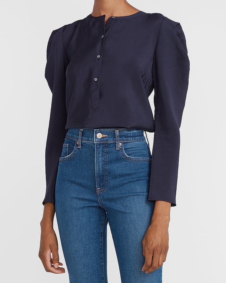 Puff Sleeve Button Front Top