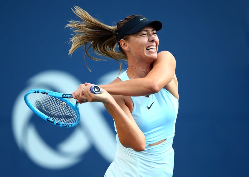 TORONTO, ON - AUGUST 05:  Maria Sharapova of Russia hits a shot against Anett Kontaveit of Estonia during a first round match on Day 3 of the Rogers Cup at Aviva Centre on August 05, 2019 in Toronto, Canada.  (Photo by Vaughn Ridley/Getty Images)