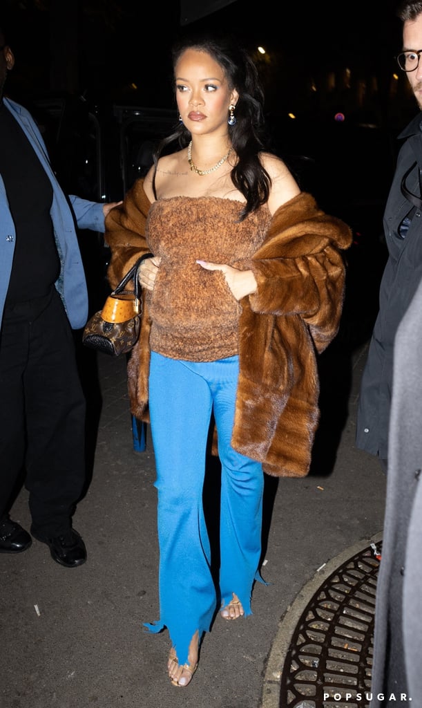 Rihanna Wearing a Maison Margiela By John Galliano Crystal Outfit, Rihanna  Gives Her Pregnancy Style a Y2K Spin in a Fuzzy Tube Top