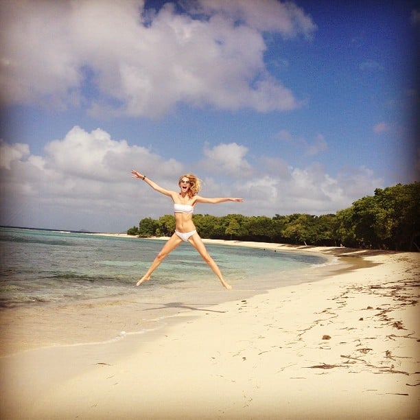 Poppy Delevingne gave us our weekly "jumping in the air in a tiny bikini" social snap during her recent beach vacation.
Source: Instagram user poppydelevingne