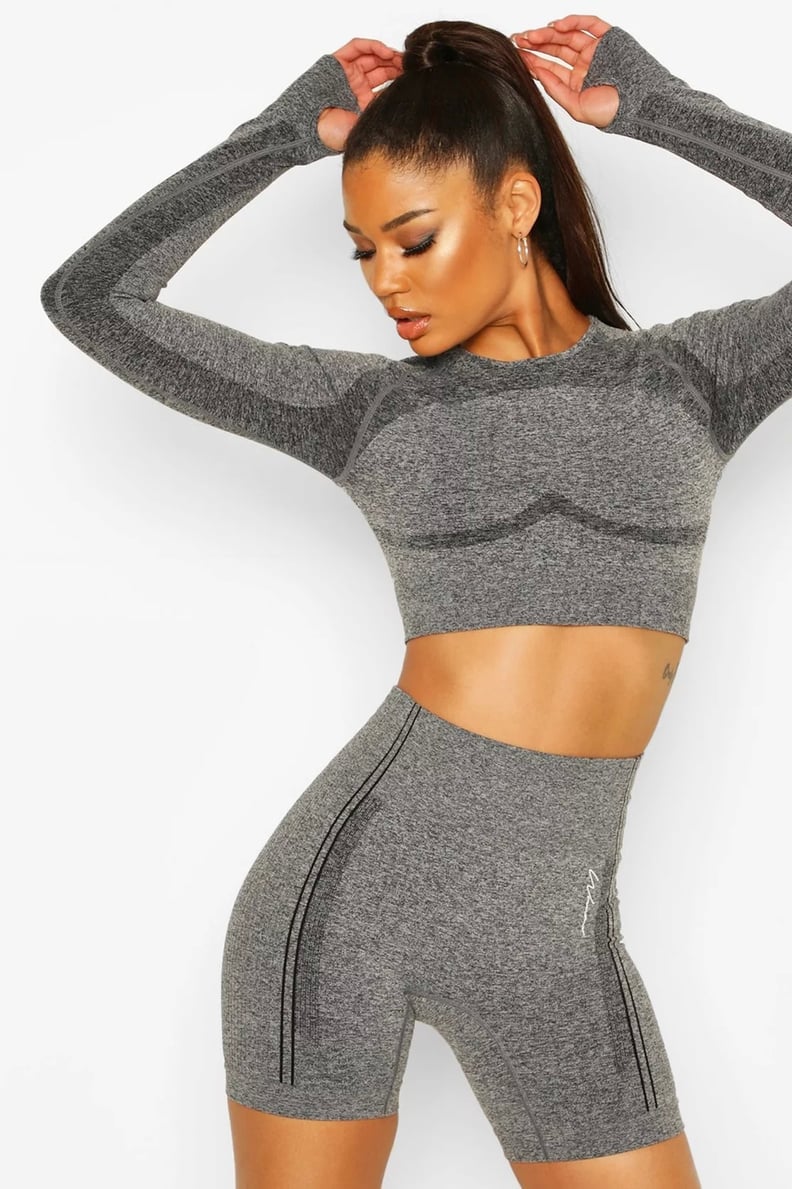 Boohoo Fit Contouring Seamless Long Sleeve Crop Top and High Rise Contouring Seamless Shorts