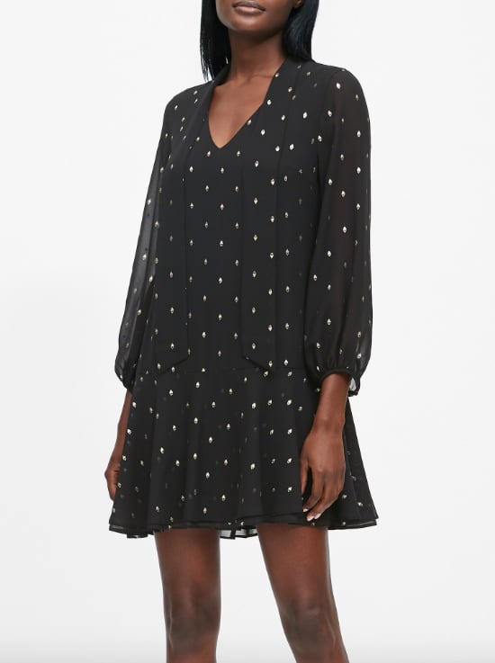 Petite Metallic Dot Tie-Neck Dress