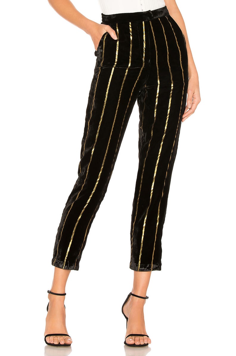 Shop Similar: L'Academie The Fallon Pant in Black & Gold Stripe