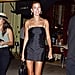 Hailey Baldwin's Black Dress and Tan Mules