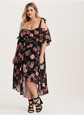 Torrid Black Floral Hi-Lo Chiffon Midi Dress