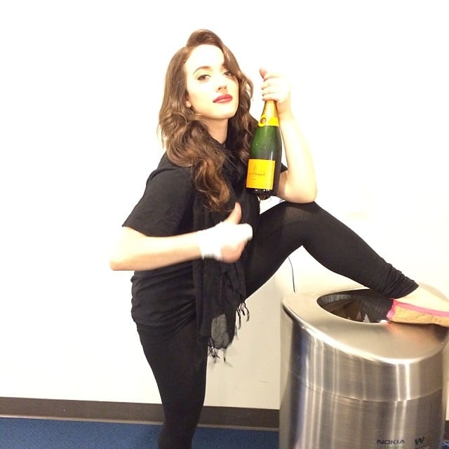 Kat Dennings popped some champagne after the show.
Source: Instagram user katdenningss