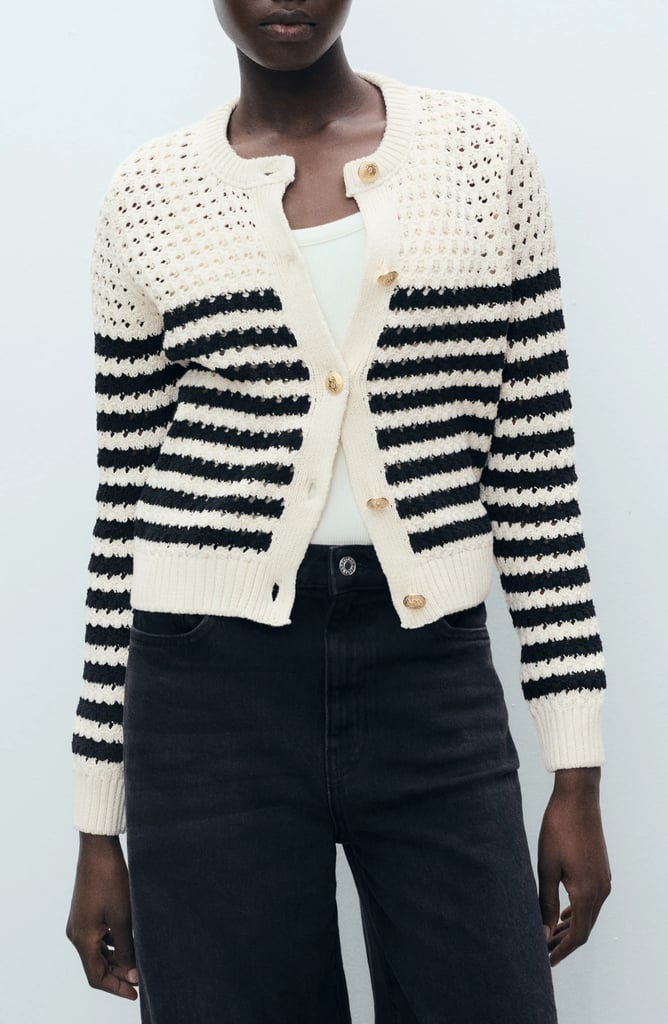 Mango Stripe Openwork Cardigan