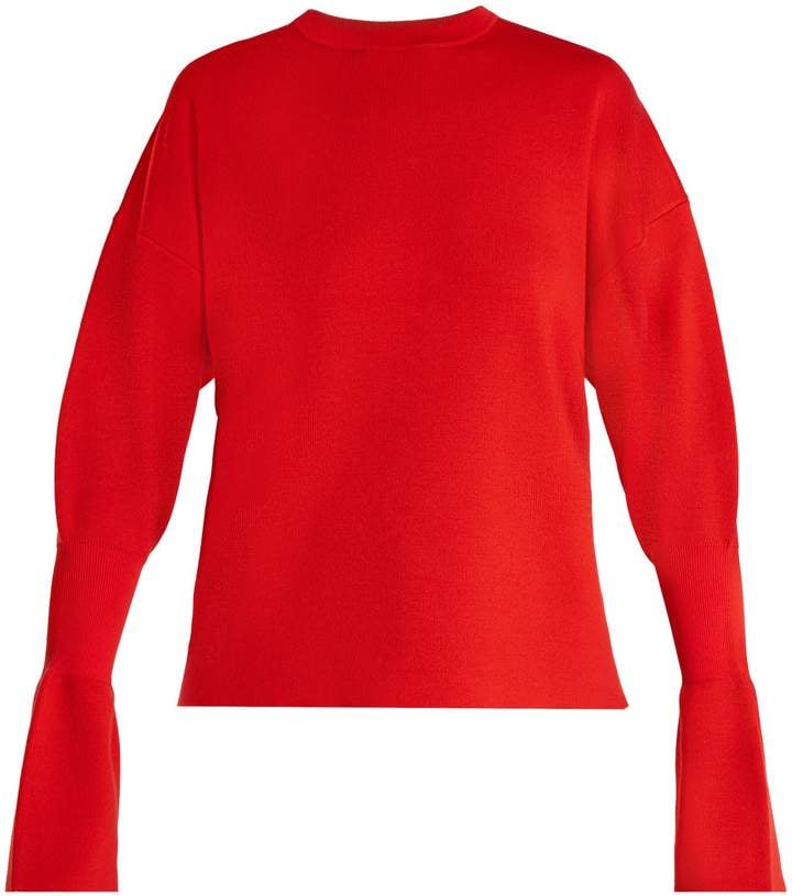 Tibi Fluted-Cuff Wool Sweater