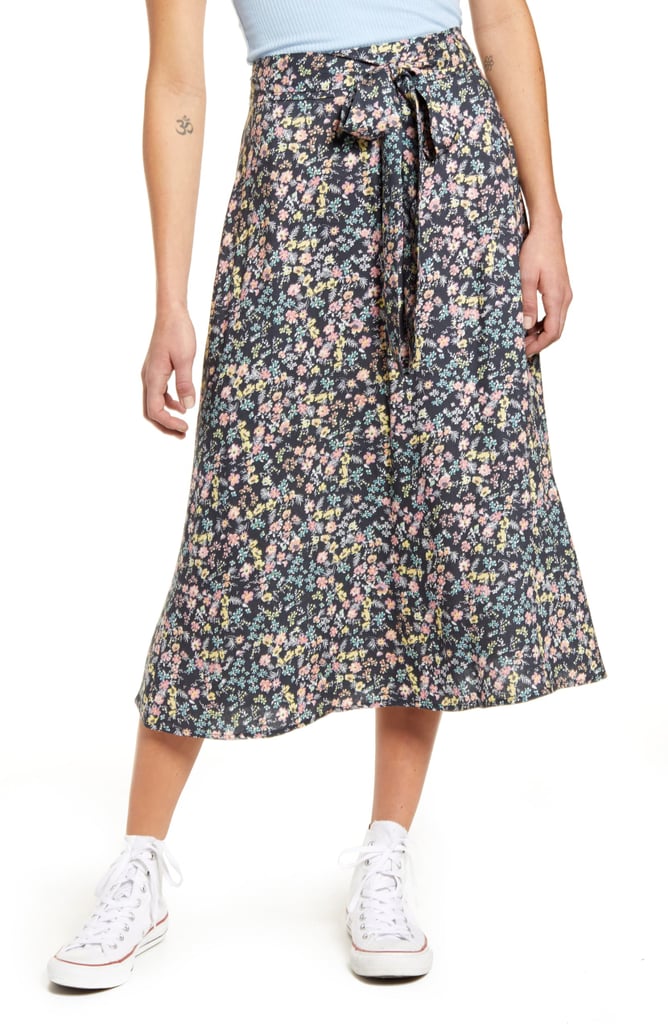 Love, Fire Tie-Waist Floral Print Midi Skirt