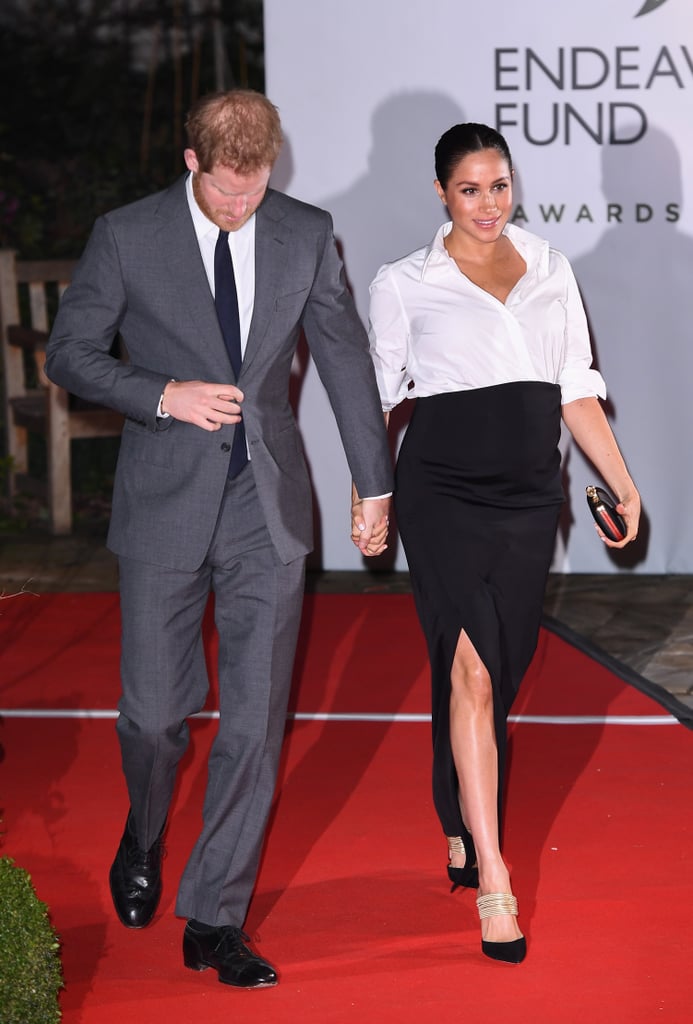 Meghan Markle's Black Aquazzura Heels With Gold Straps 2019