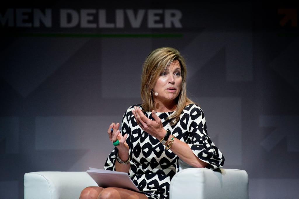 Queen Maxima's Black and White Printed Bell-Sleeved Dress