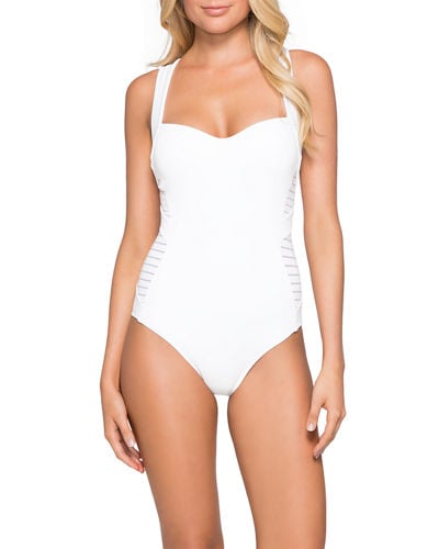 Jets by Jessika Allen Banded Side-Stripe One-Piece Swimsuit