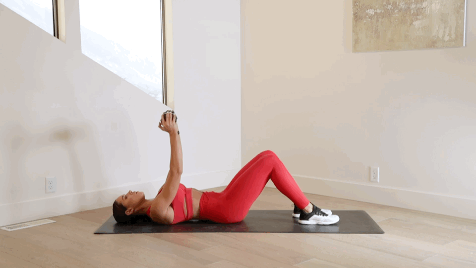 Superset 1, Exercise 2: Dumbbell Skull Crusher to Bent-Leg Sit-Up