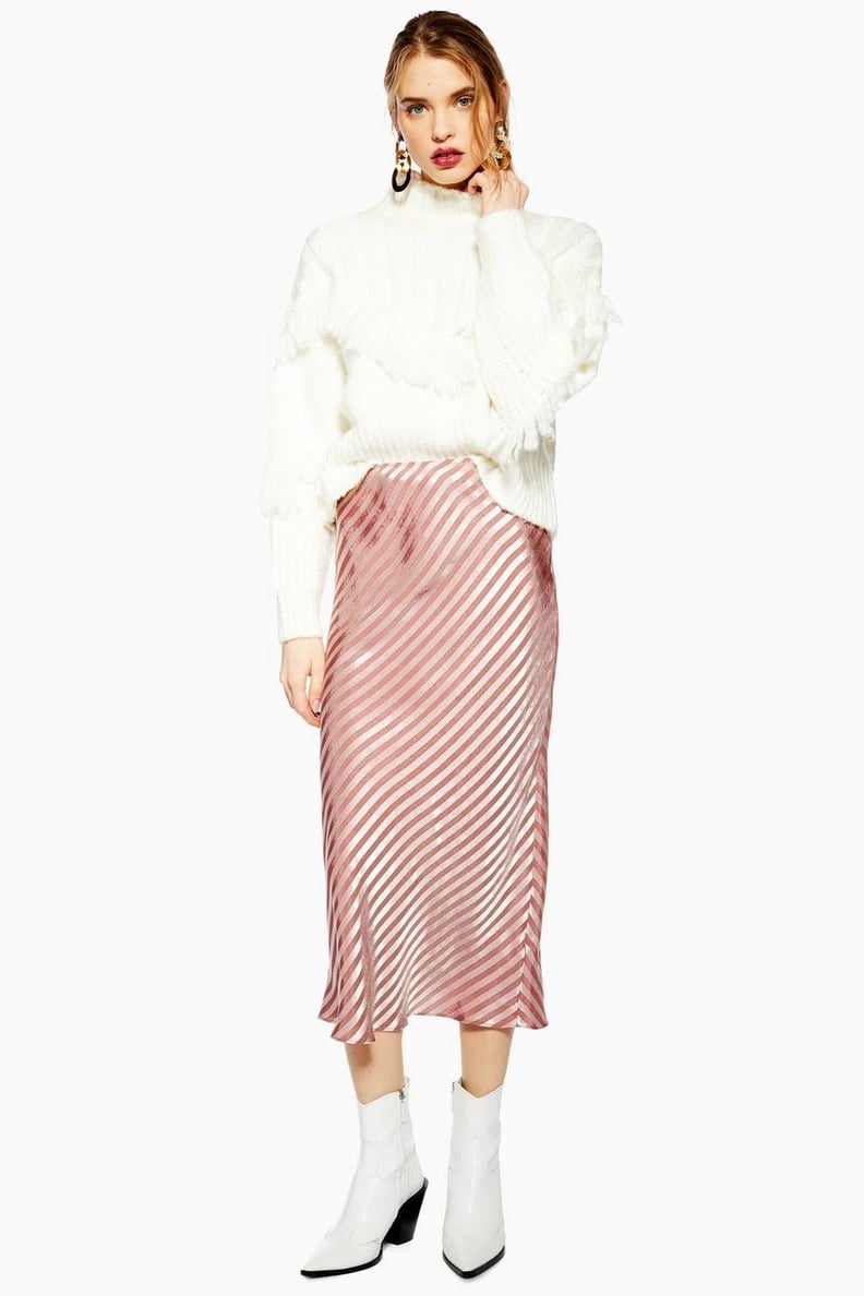 Topshop Stripe Satin Bias Midi Skirt