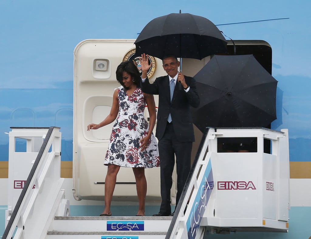 When Michelle Stepped Off the Plane in a Carolina Herrera Dress