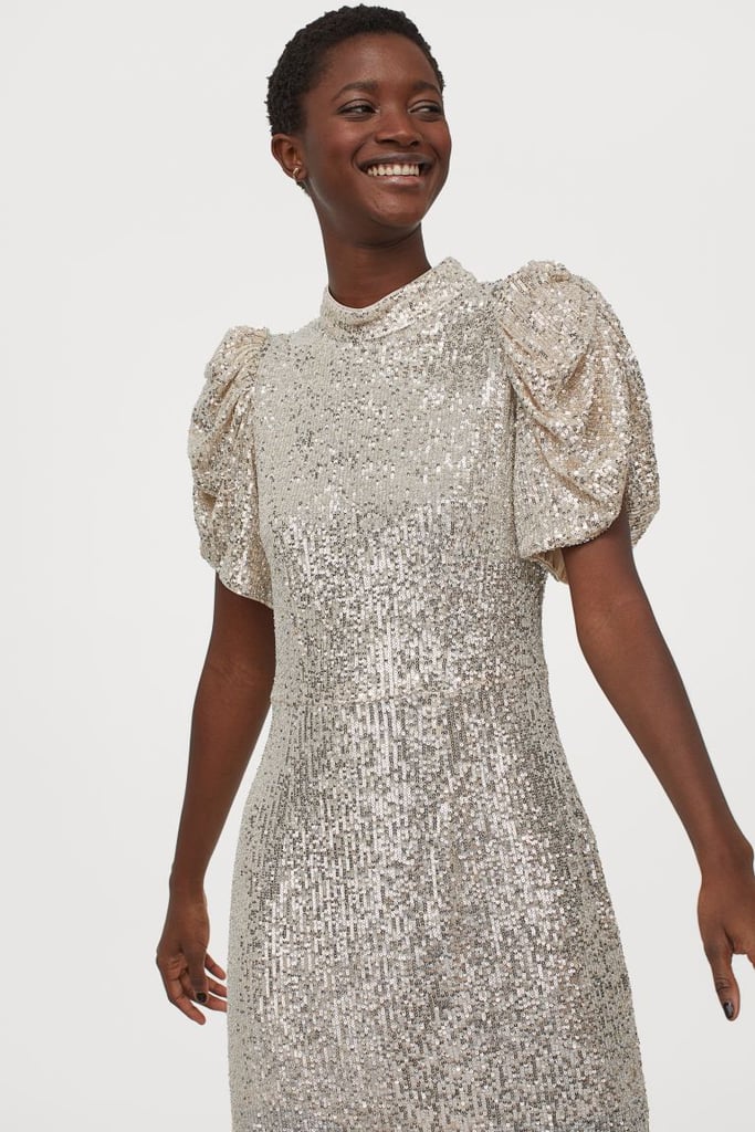Puff-Sleeved Sequined Dress