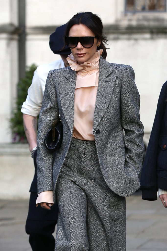 Victoria Beckham Gray Suit With Brooklyn Beckham Girlfriend | POPSUGAR ...