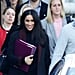 Meghan Markle's Black Coat With Maroon Trim October 2018