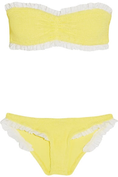 Hunza G Lucille Ruffled Seersucker Bandeau Bikini in Pastel Yellow