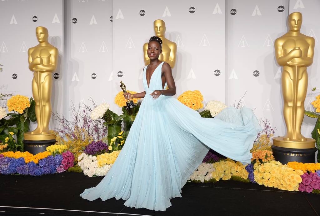 Lupita Nyong'o in Light Blue Prada Dress at Oscars 2014