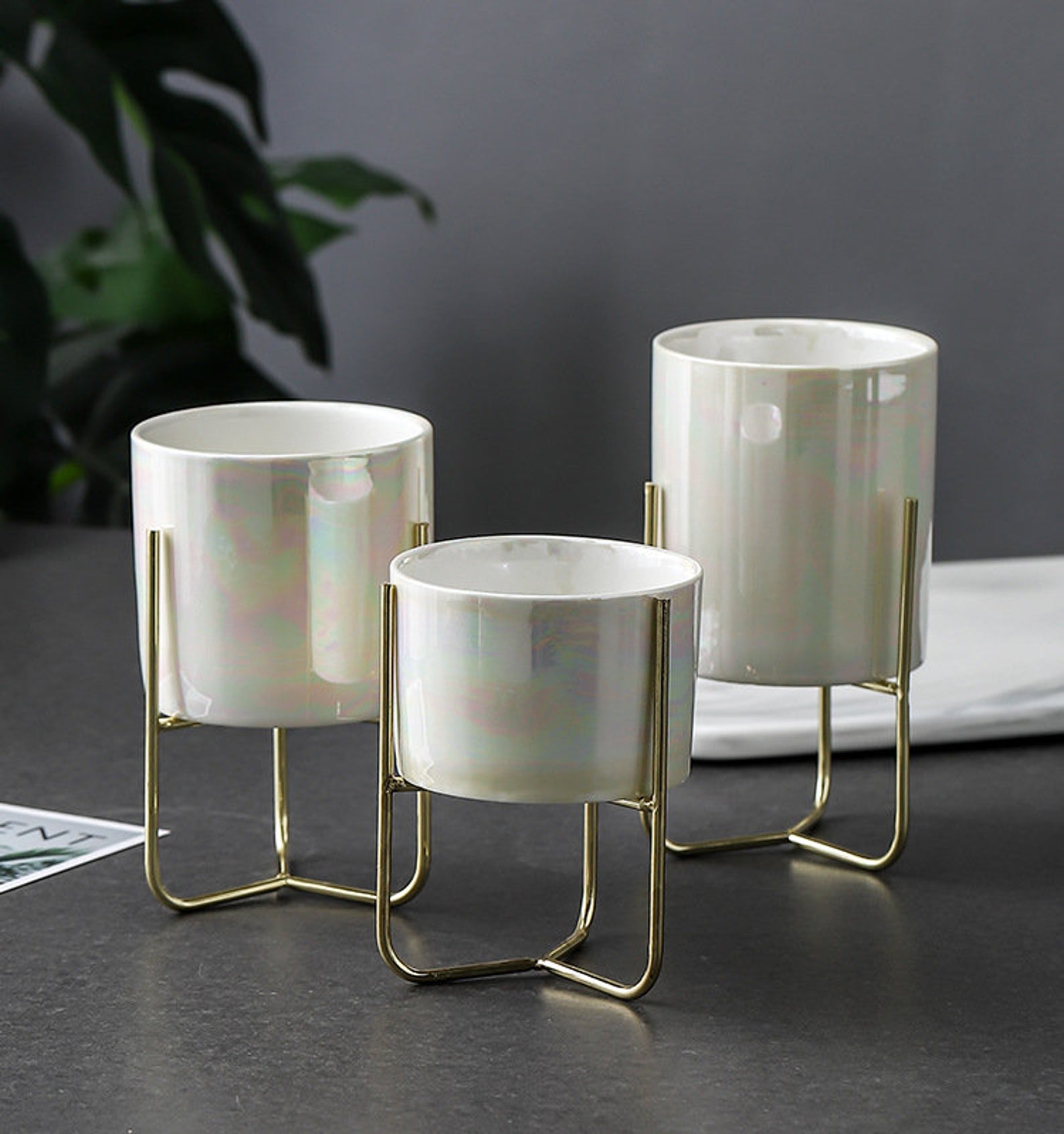 Trio Set Of Pearlescent Ceramic Plant Pot Holders Etsy Has Thousands Of Pretty Home Decor Pieces These Are The 23 I D Buy Popsugar Home Photo 18
