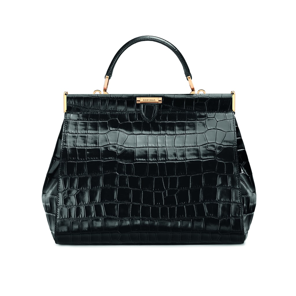 The Dockery Small in Black Deep Shine Croc ($1,395)