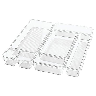 mDesign Plastic Interlocking Desk Drawer Organiser Bins, 7 Piece Set - Clear