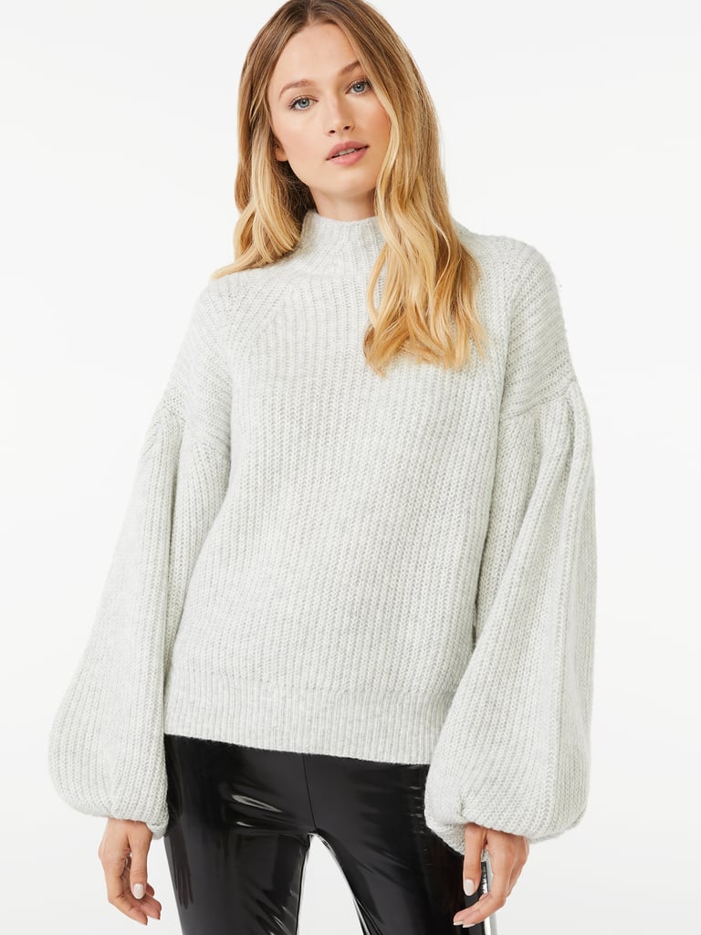 Cozy Mock Neck Sweater With Balloon Sleeves