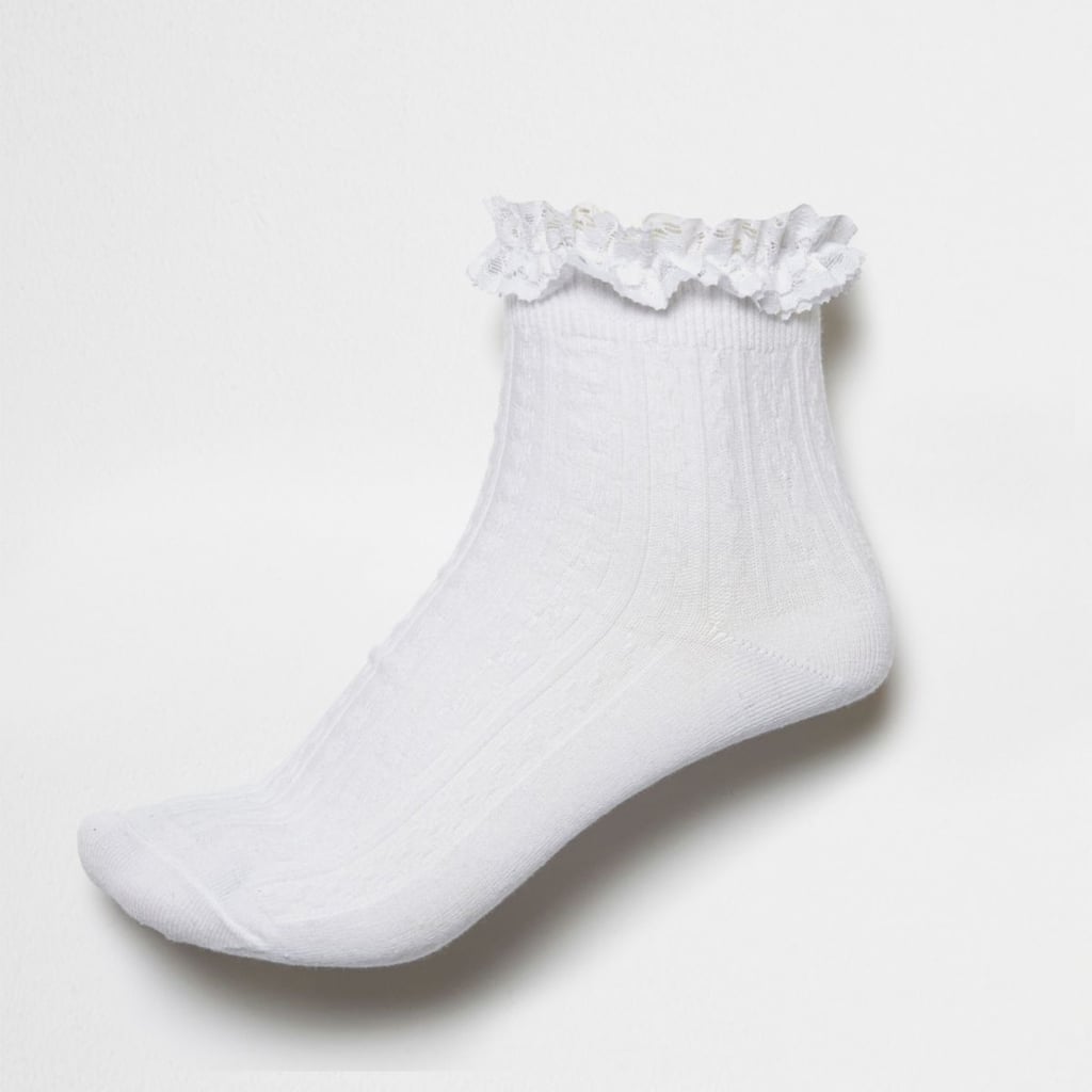 River Island Womens White Frilly Ankle Socks Selena Gomez Wearing