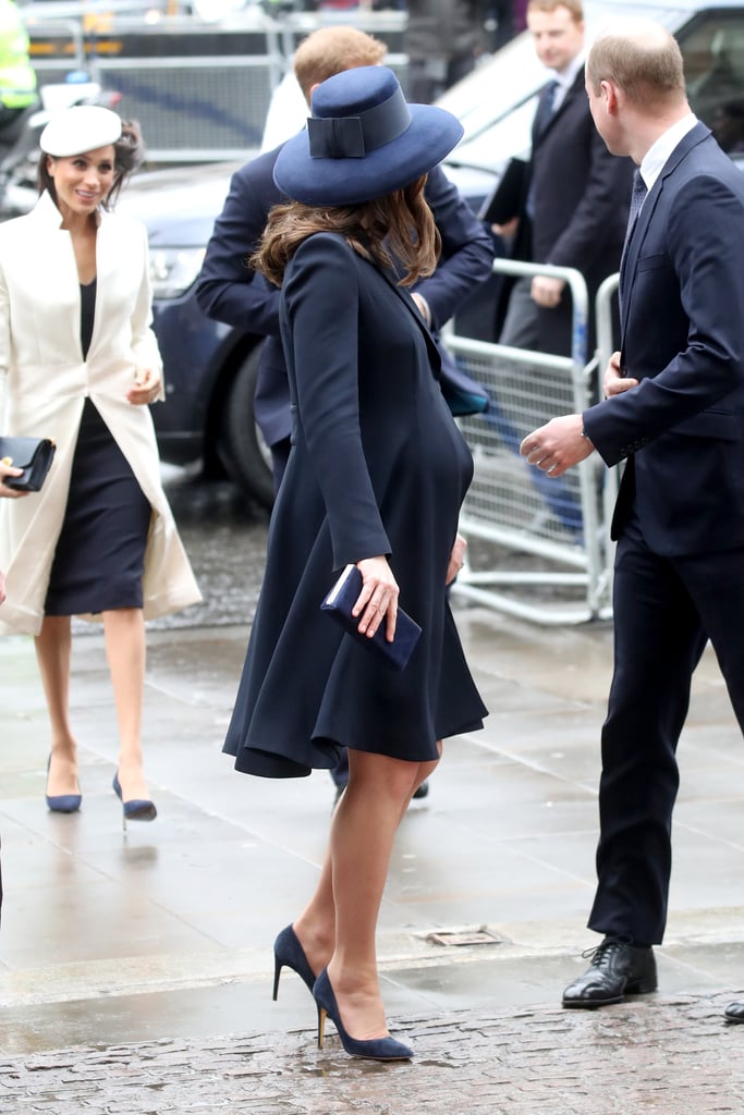 William (and Kate) turned to wait for Meghan's arrival as they entered Westminster Abbey in March.
