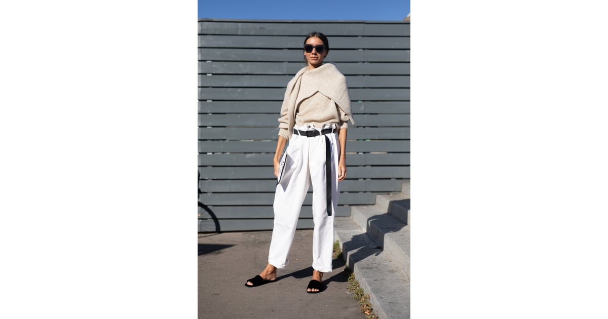 Style Paper Bag Denim With an Oatmeal Sweater, Dark Sunglasses, and ...