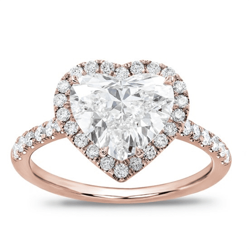 French Cut Pave Heart Halo Engagement Setting in 14K Rose Gold