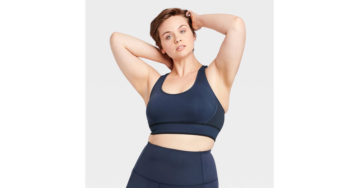 All in Motion Plus Size Medium Support 2Tone Seamless Racerback Bra Cute Workout Sets For