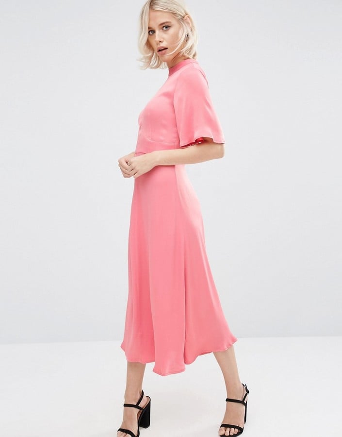 Asos Kimono Sleeve High Neck Midi Tea Dress in Satin ($73)