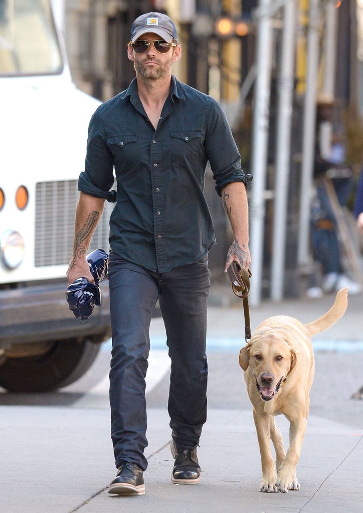 On Friday, Seann William Scott spent part of his 38th birthday on a stroll with his Labrador retriever, Spinee, in NYC.