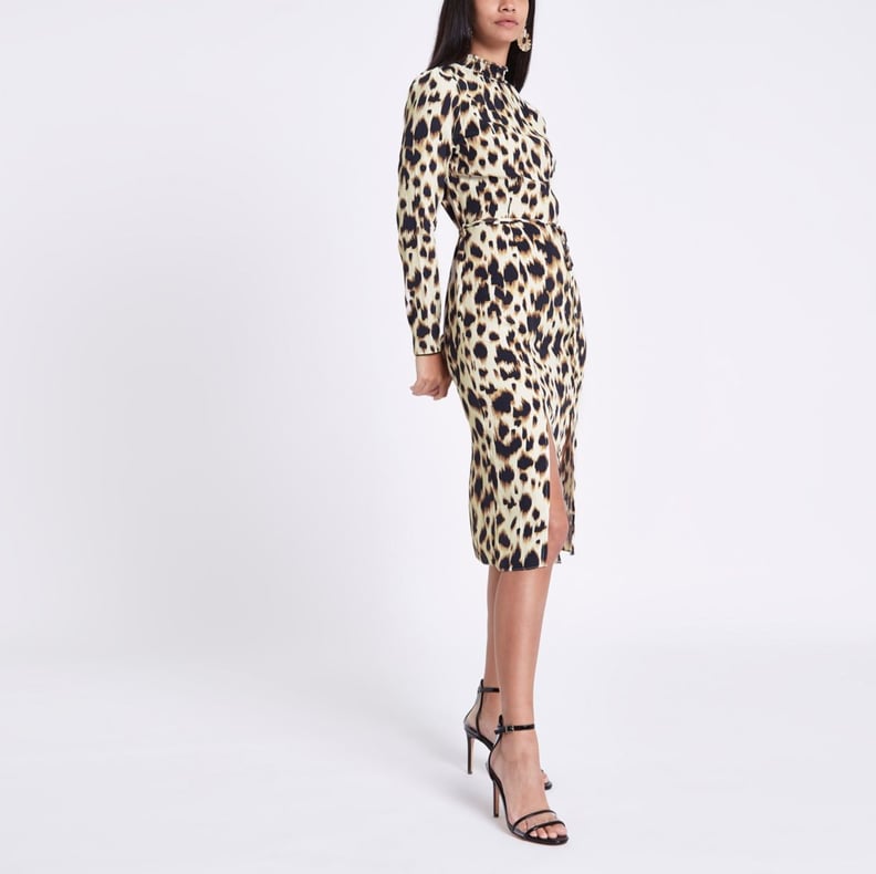 River Island Leopard-Print Tie Waist Midi Dress