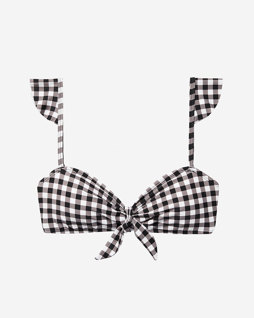 print tie front ruffle bikini top
