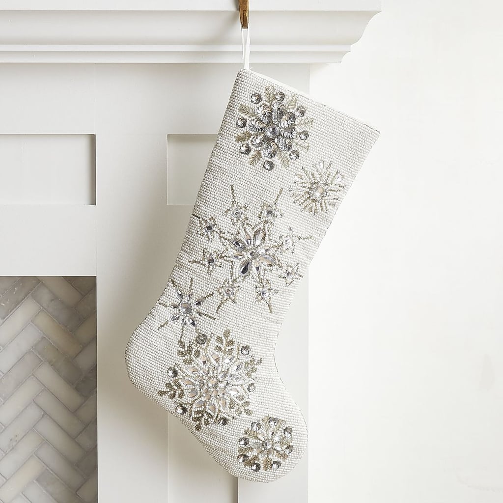 White Beaded Snowflake Stocking ($35)