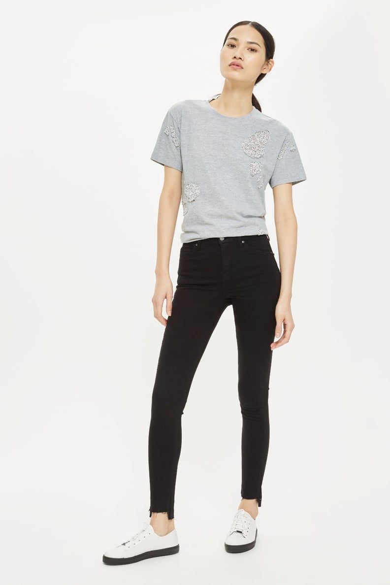 Topshop Moto Black Stepped Hem Jamie Jeans