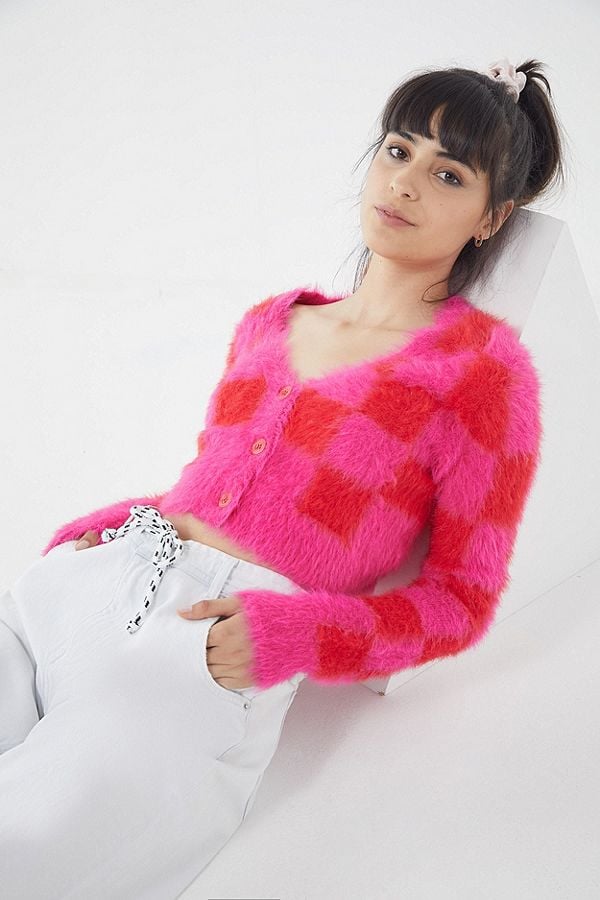 Lazy Oaf Fuzzy Checkerboard Cardigan 