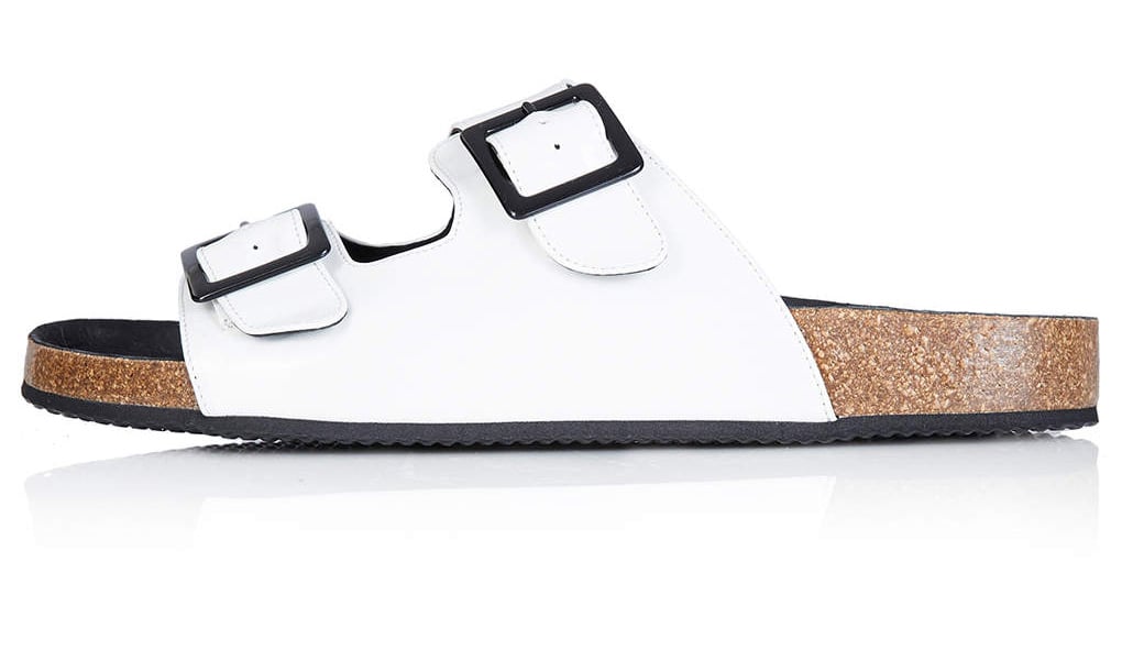 Topshop white leather double-strap cork flat sandals ($65)