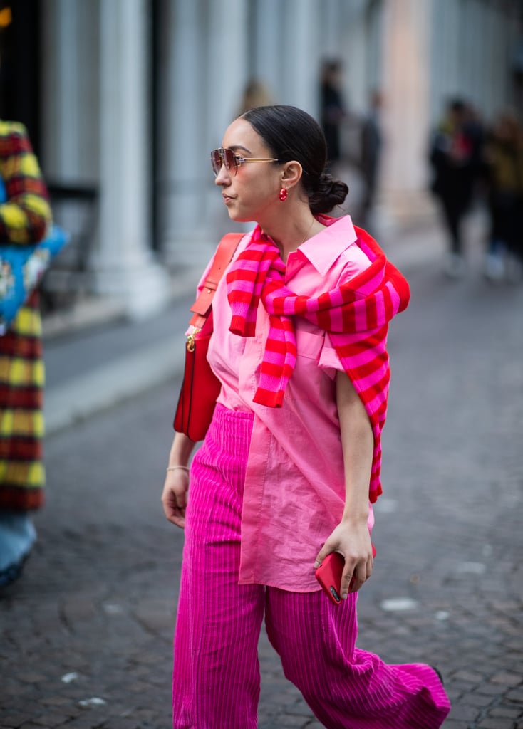 Neon shades are big this season and what better way to accent a head-to-toe look than with a striped top tied around your shoulders?