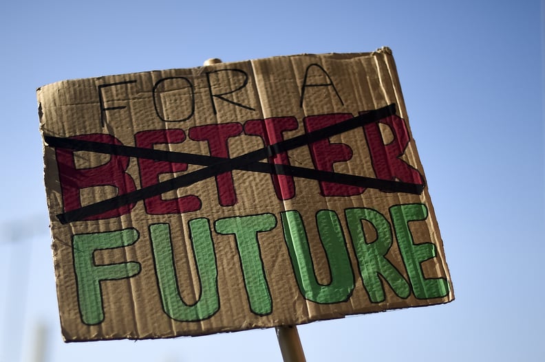 TURIN, ITALY - 2019/11/29: A placard reading 'For a better future' is seen during 'Fridays for future' demonstration, a worldwide climate strike against governmental inaction towards climate breakdown and environmental pollution. (Photo by Nicolò Campo/Li