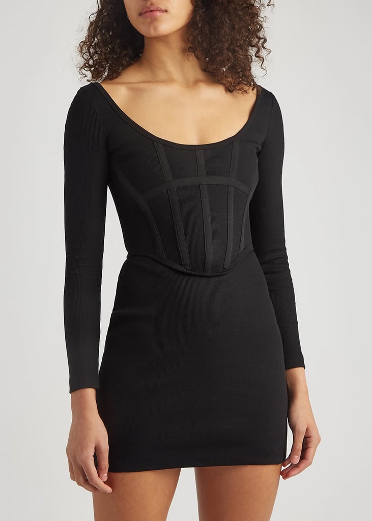 Dion Lee Black Ribbed Jersey Corset Minidress