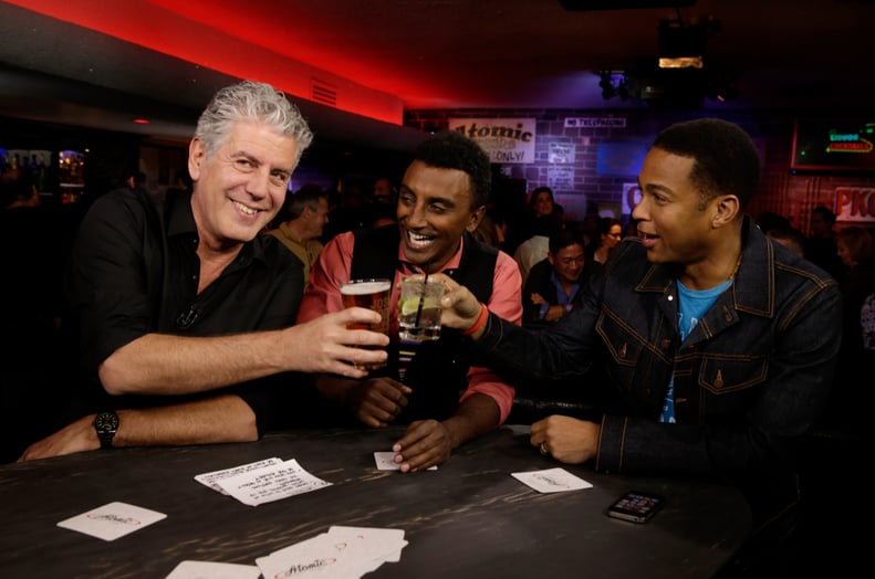 LAS VEGAS, NV - NOVEMBER 10:  (L-R) TV personality Anthony Bourdain, CNN anchor Don Lemon and chef Marcus Samuelsson attend 