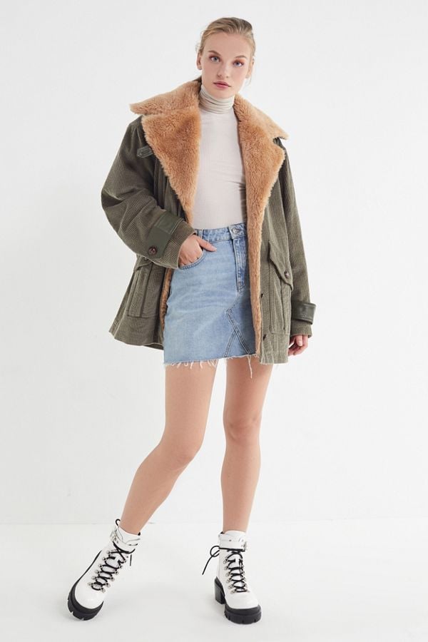 Faux shearling trim cheap corduroy jacket