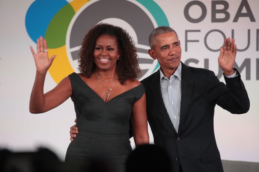 CHICAGO, ILLINOIS - OCTOBER 29: Former U.S. President Barack Obama and his wife Michelle close the Obama Foundation Summit together on the campus of the Illinois Institute of Technology on October 29, 2019 in Chicago, Illinois. The Summit is an annual eve
