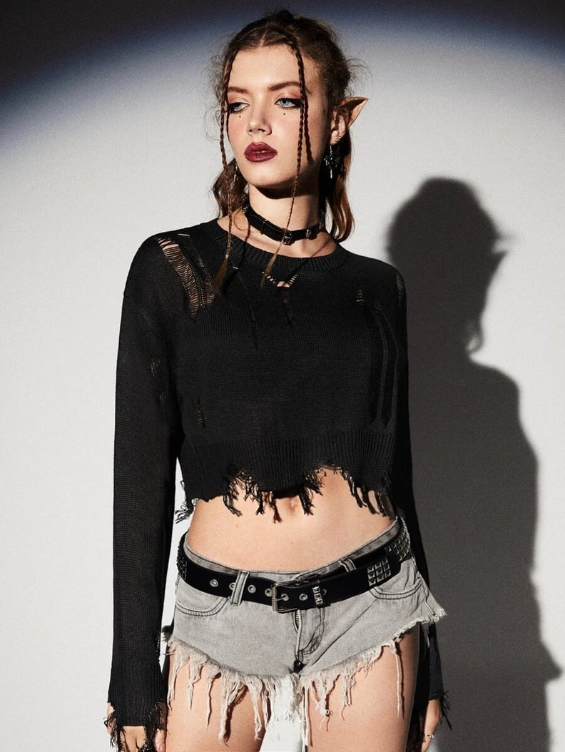 Shein Solid Ripped Crop Sweater