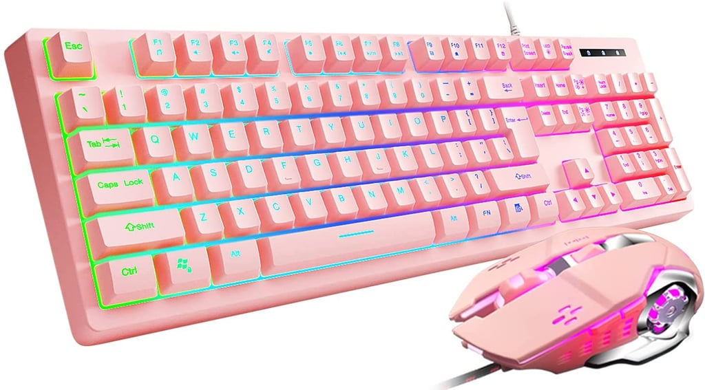 Loreran Pink LED Gaming Keyboard and Mouse Combo